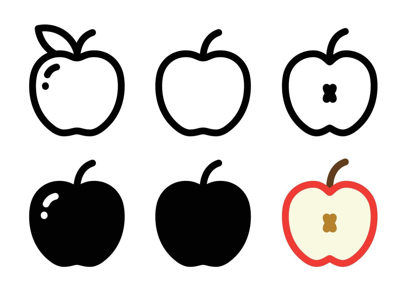 Apple icon set with outline and fill version vector