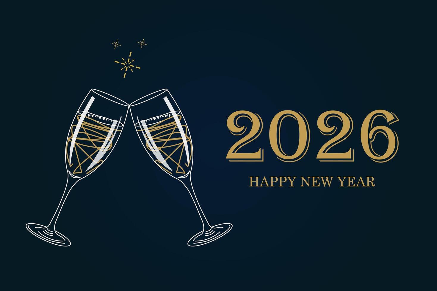Happy New Year greeting card with two glasses of champagne. vector