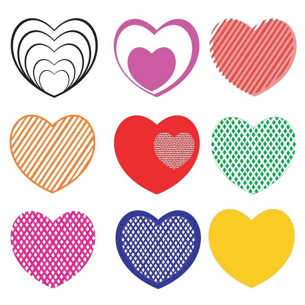 Set of Hearts in different colors and types vector