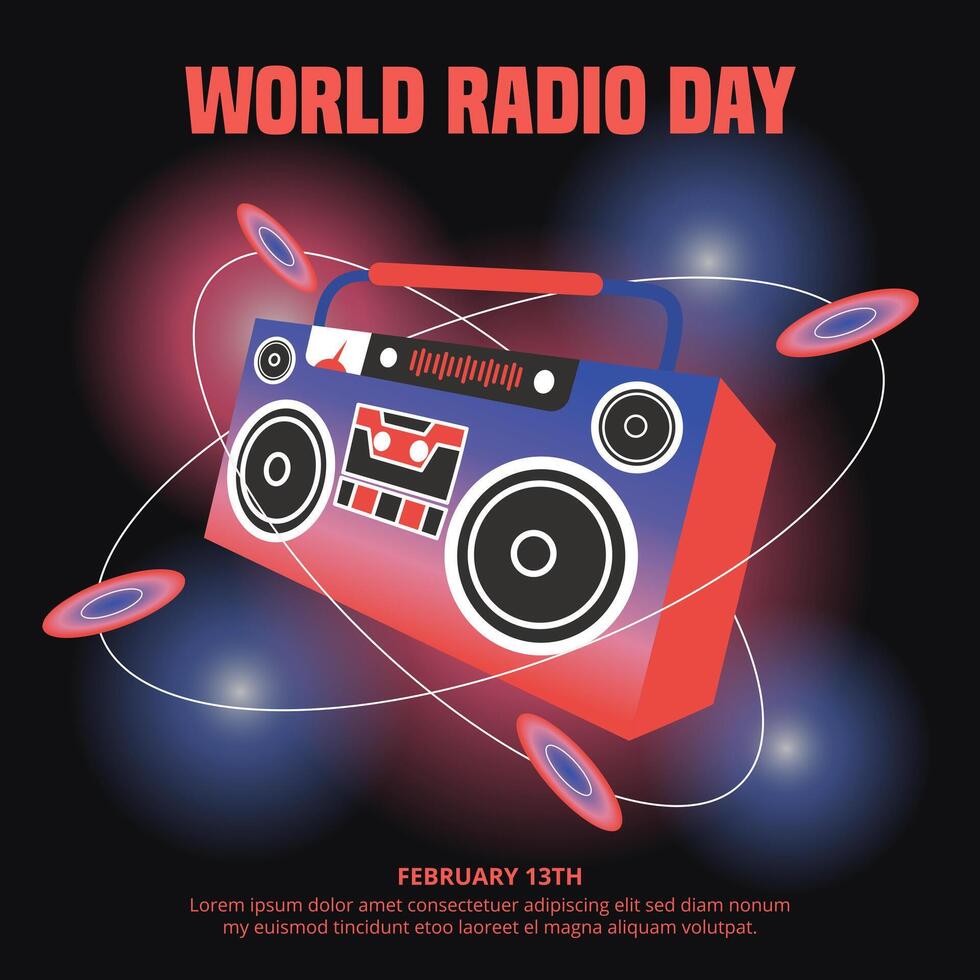 World Radio Day with a retro radio color vector