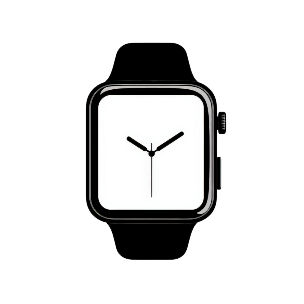 Smartwatch with rectangular face and black strap, showcasing minimalist design. Ideal for tech enthusiasts and modern lifestyles png