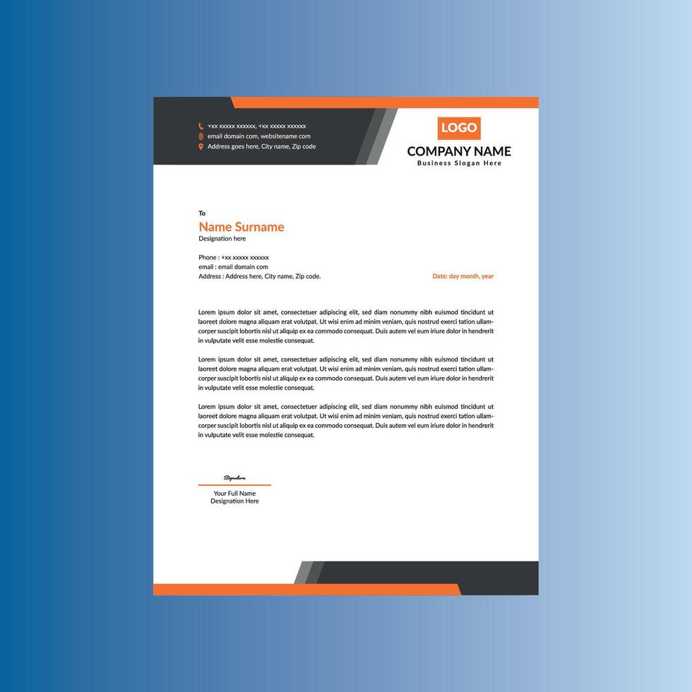 Modern Letterhead Design. Classic Layout Display for Promotional Campaign. vector