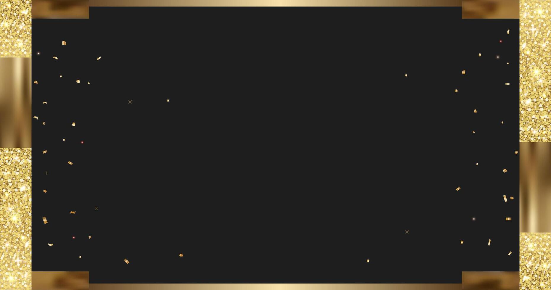 Elegant black background for card, certificate. Luxury template with gold glitter. Empty gift voucher with place for text. vector