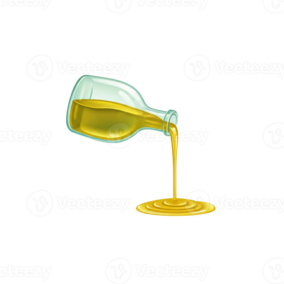 Olive oil being poured from a bottle with a transparent background, suitable for culinary designs. png