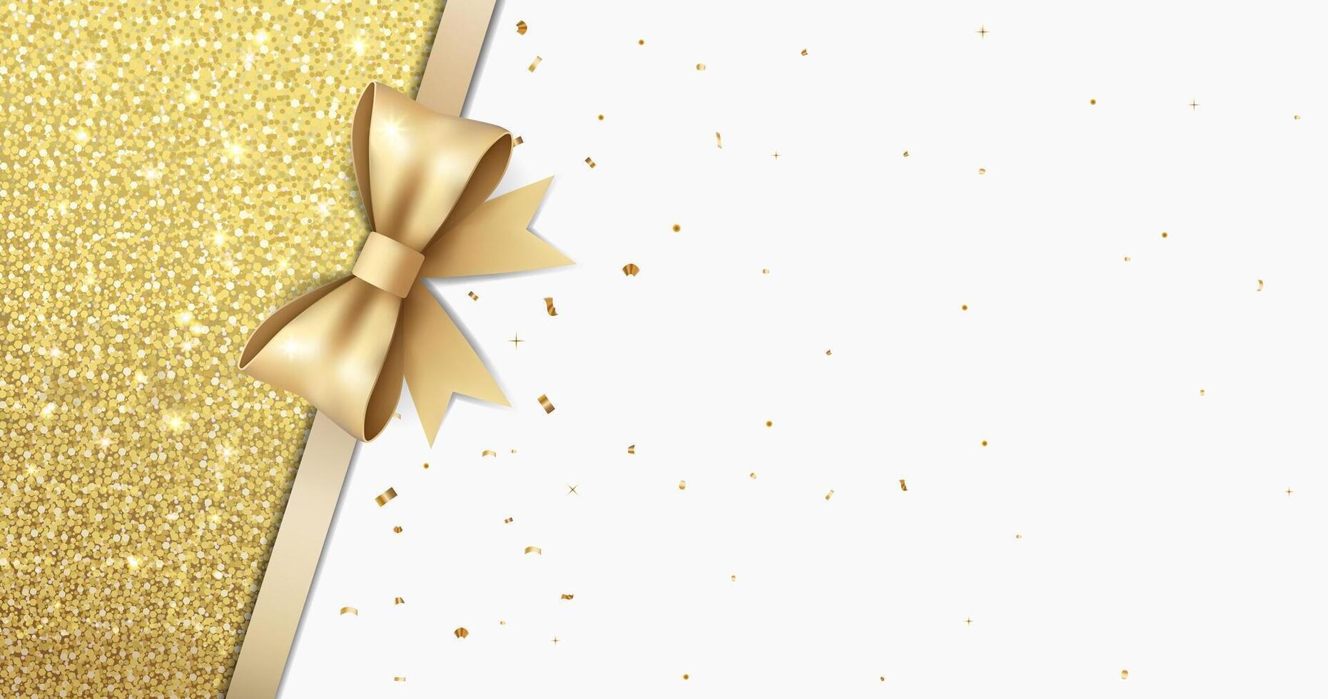 Empty gift voucher, place for text. Luxury background with gold glitter. Elegant template for card, coupon, certificate vector