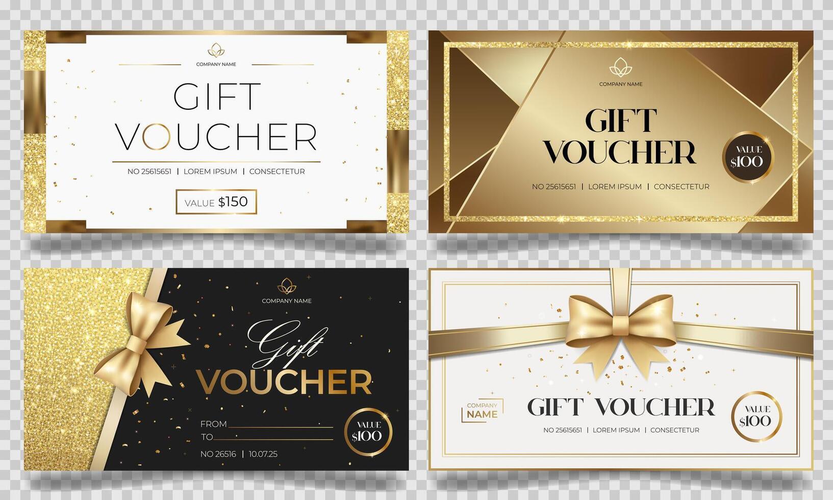 Luxury gift vouchers in black and gold color. Elegant template for gift card, coupon. Stylish gift voucher. vector