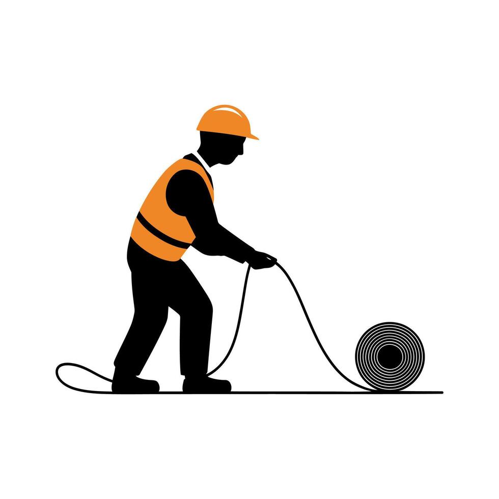 Construction Worker Unrolling Material vector