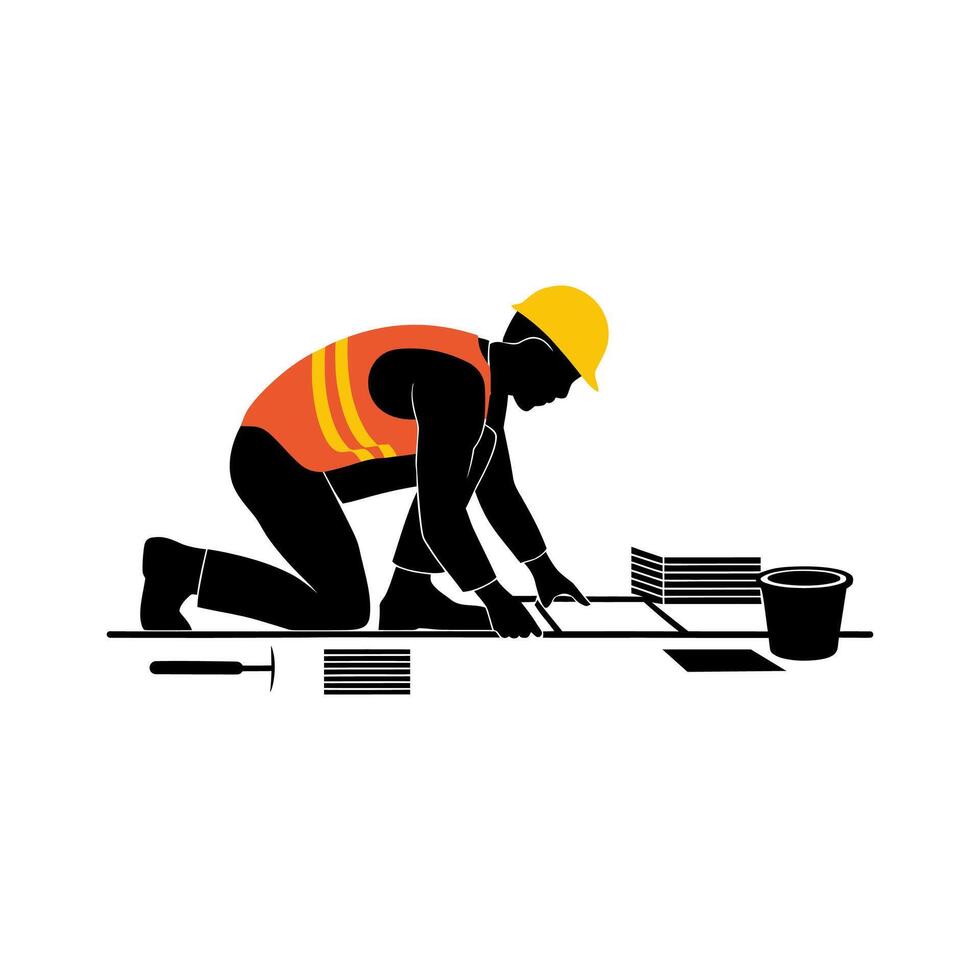 Construction worker laying tiles, illustration vector