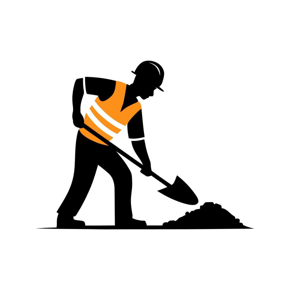 Silhouette of a Construction Worker Digging with a Shovel vector