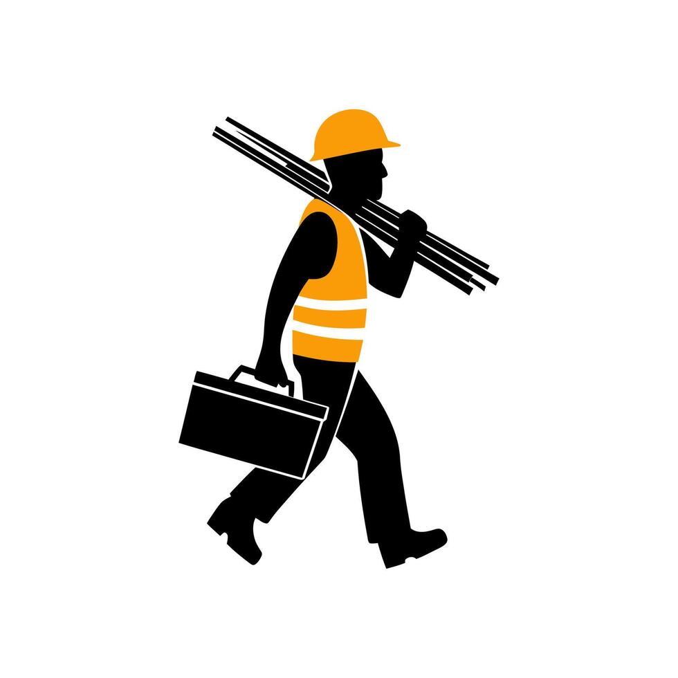 Construction worker carrying materials and tools. vector
