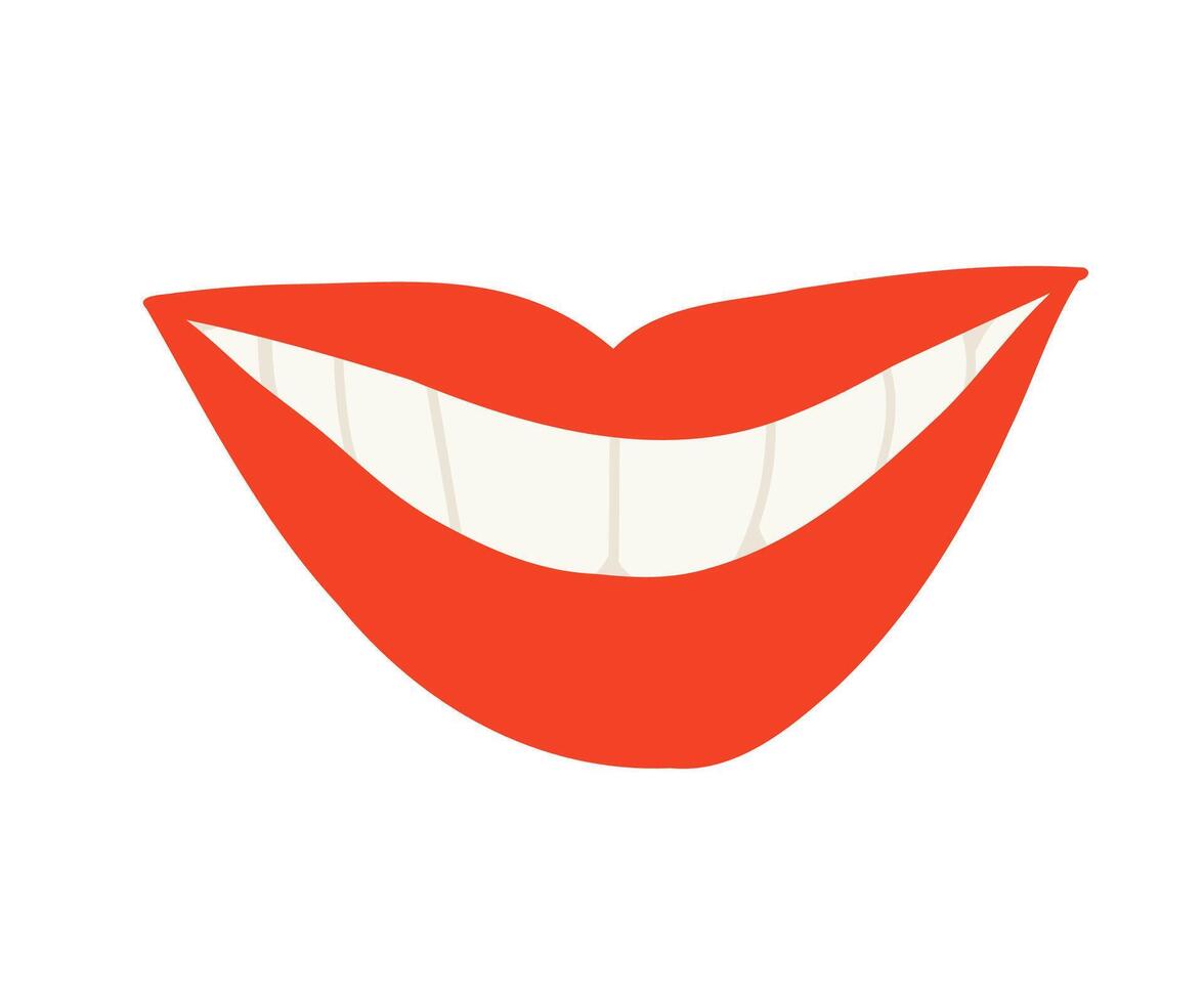 Funny Smile with red lips in flat style. Lips, teeth, smile. Hand drawn situation. vector