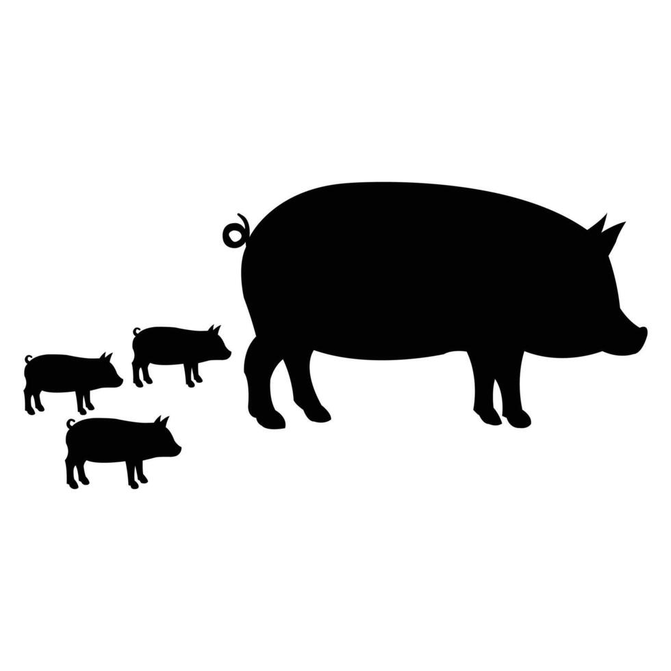 Mother and baby pig silhouette art. vector
