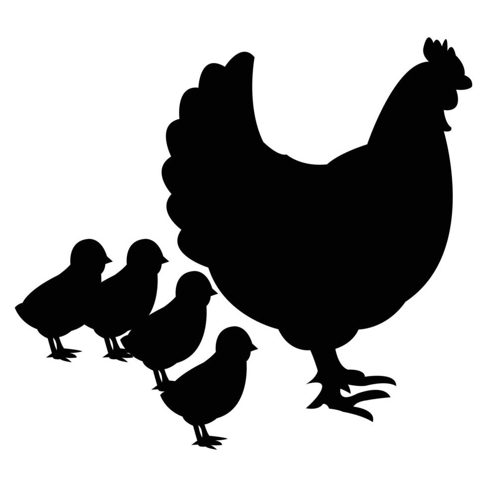 Mother and baby Hen silhouette art vector