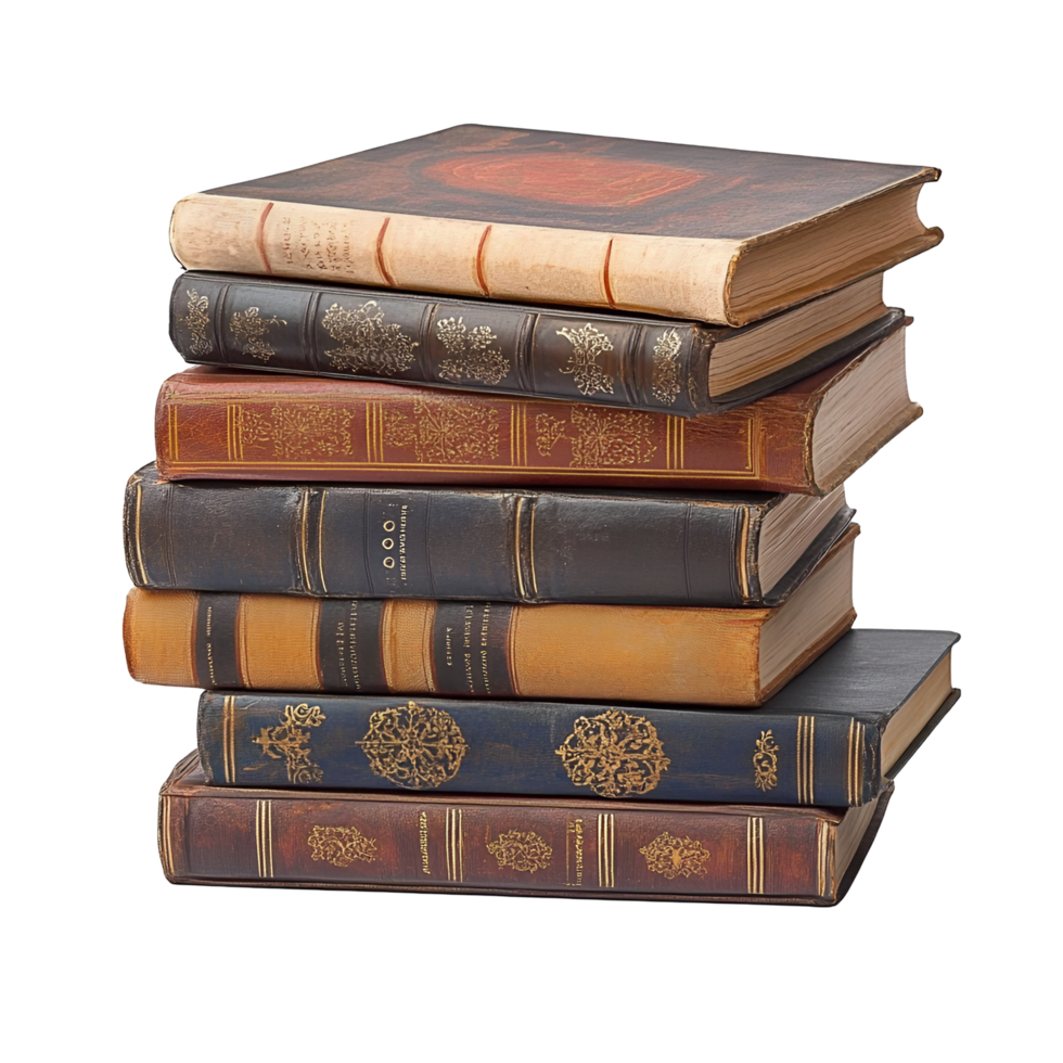 a stack of old books on a transparent background png