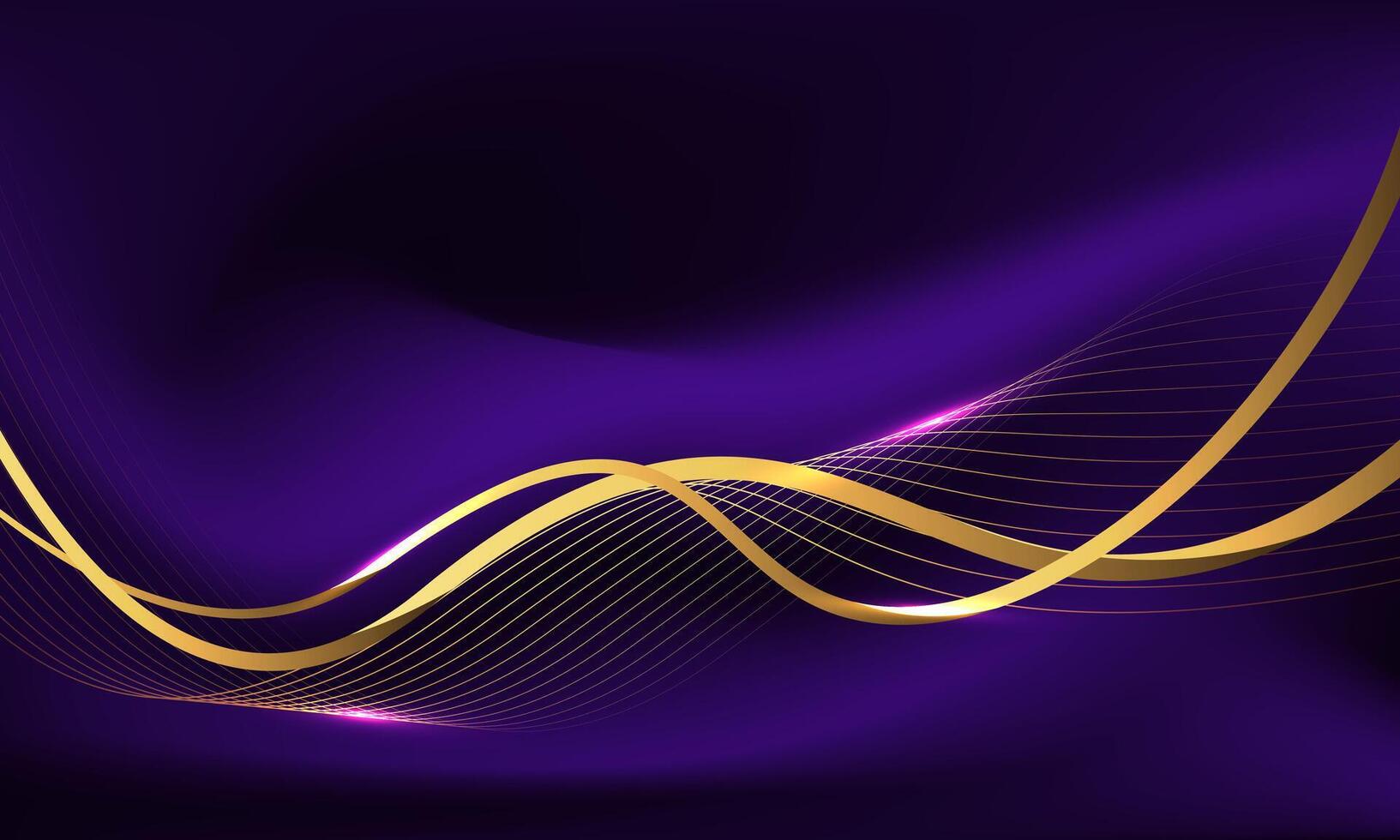 Abstract gold light luxury wave curve on purple design modern creative background vector