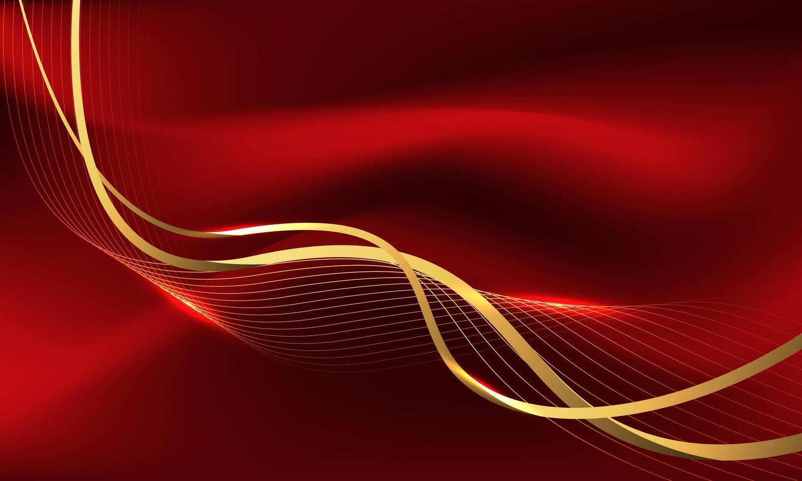 Abstract gold light luxury wave curve with blank space on red design modern creative background vector