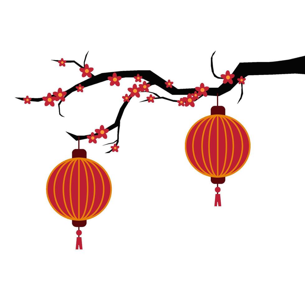 chinese lantern design with branches and flowers vector