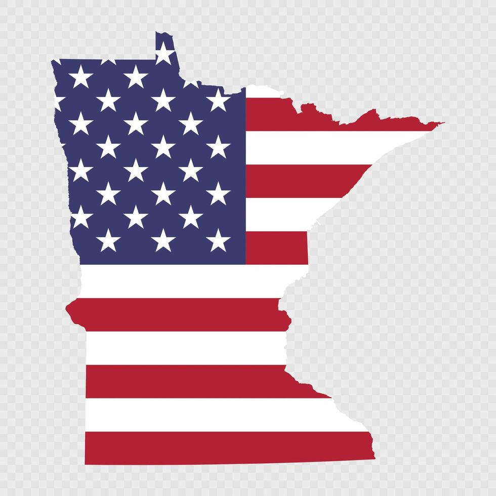 Minnesota state map with American national flag. vector