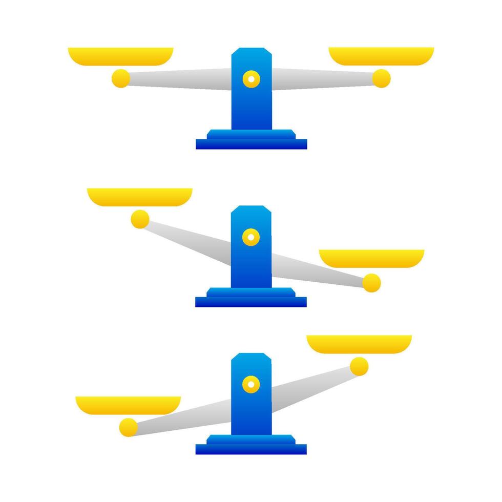Set of weights. Scales with pans and base. Libra bowls in balance, Libra imbalance. illustration. vector