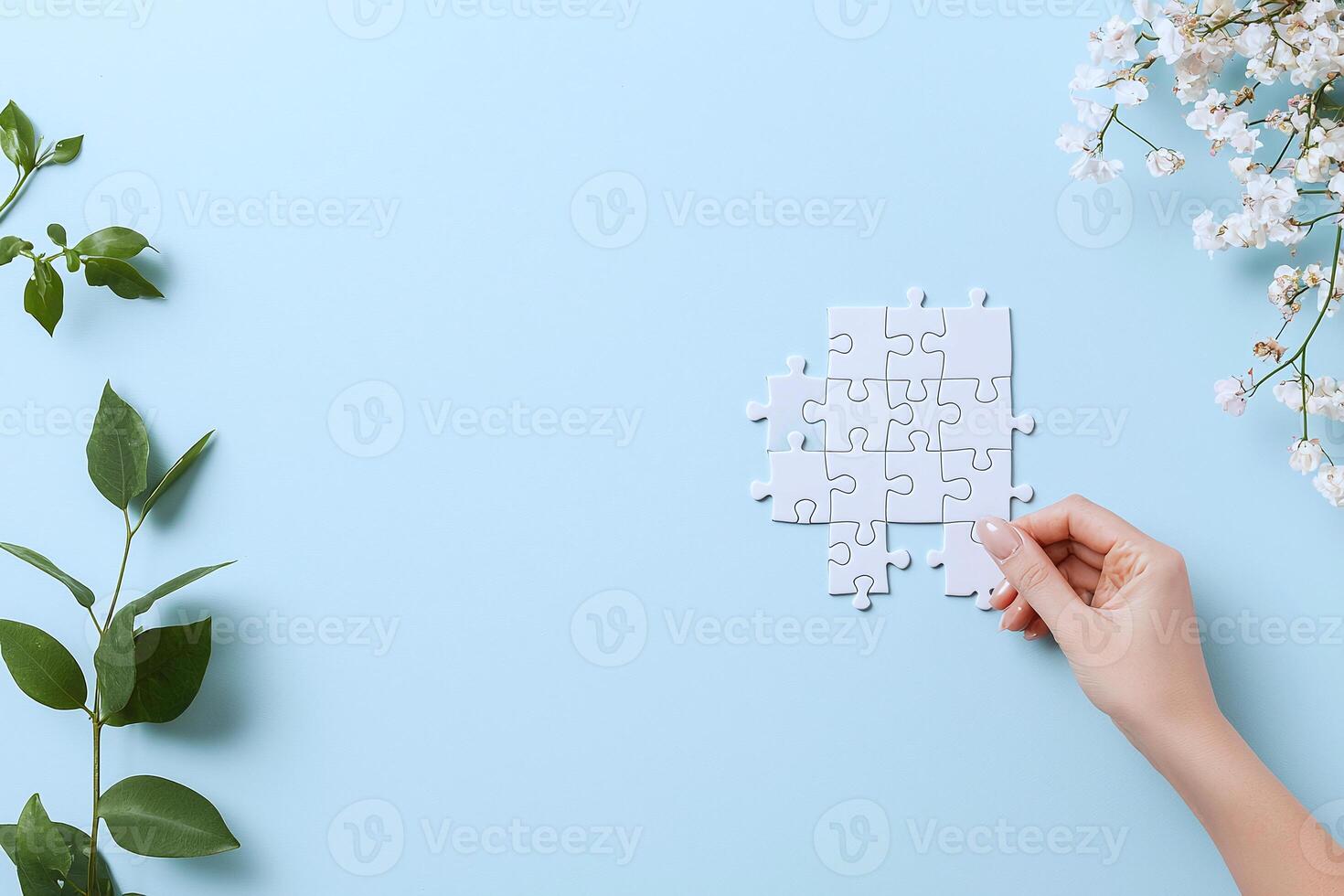Puzzle pieces of ideas unite, illustrating a content creation strategy filled with innovation and storytelling photo