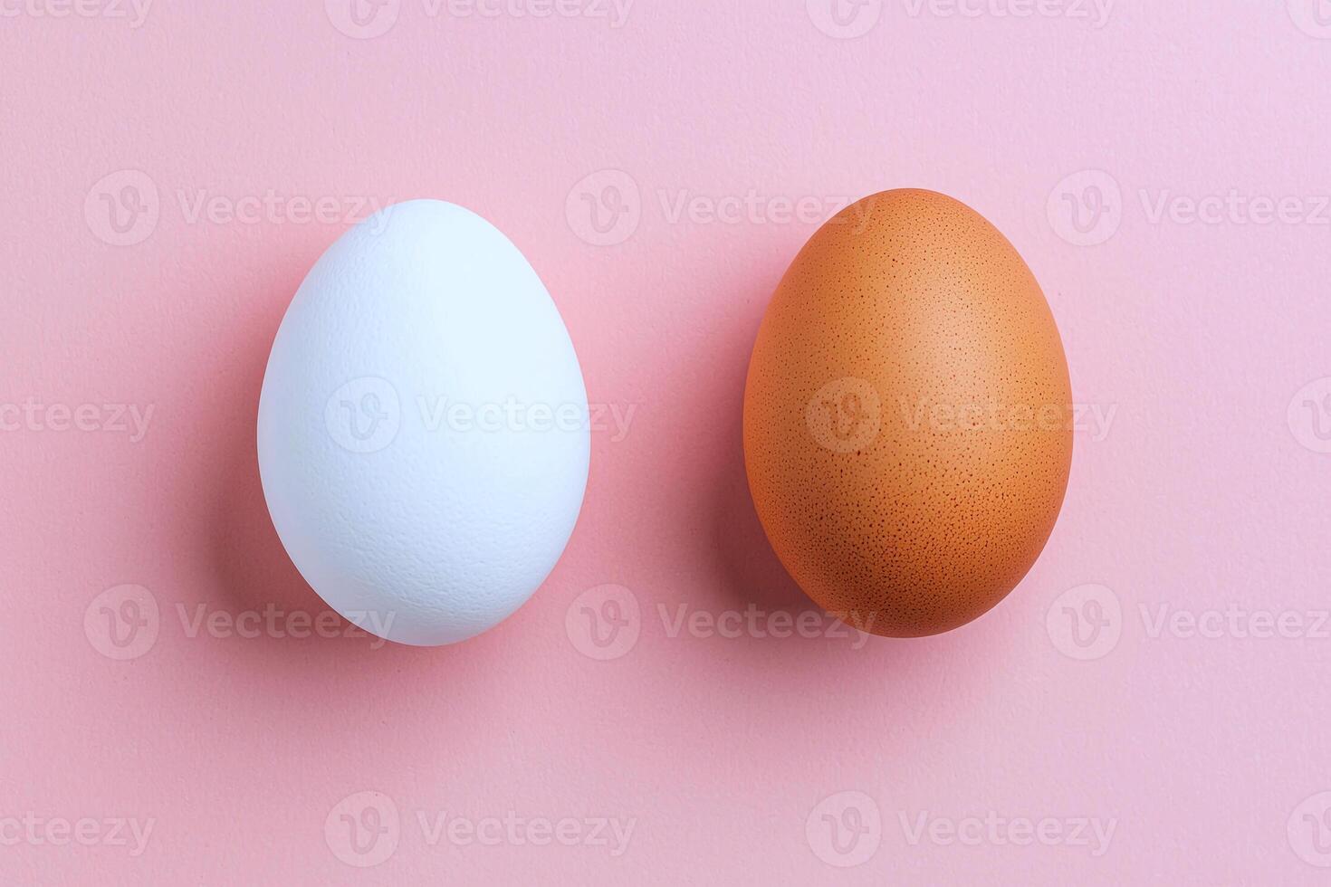 White and brown organic eggs in a symmetrical pattern on a pastel backdrop, symbolizing nature diversity photo