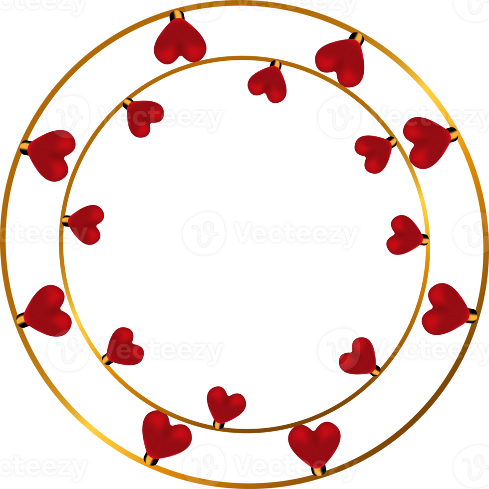 Round gold frame with hearts. png