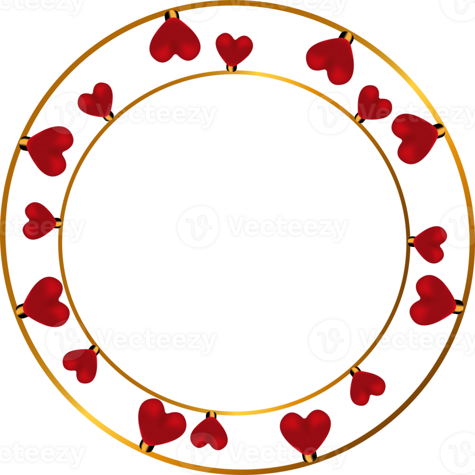 Gold Circular Frame with Red Hearts png