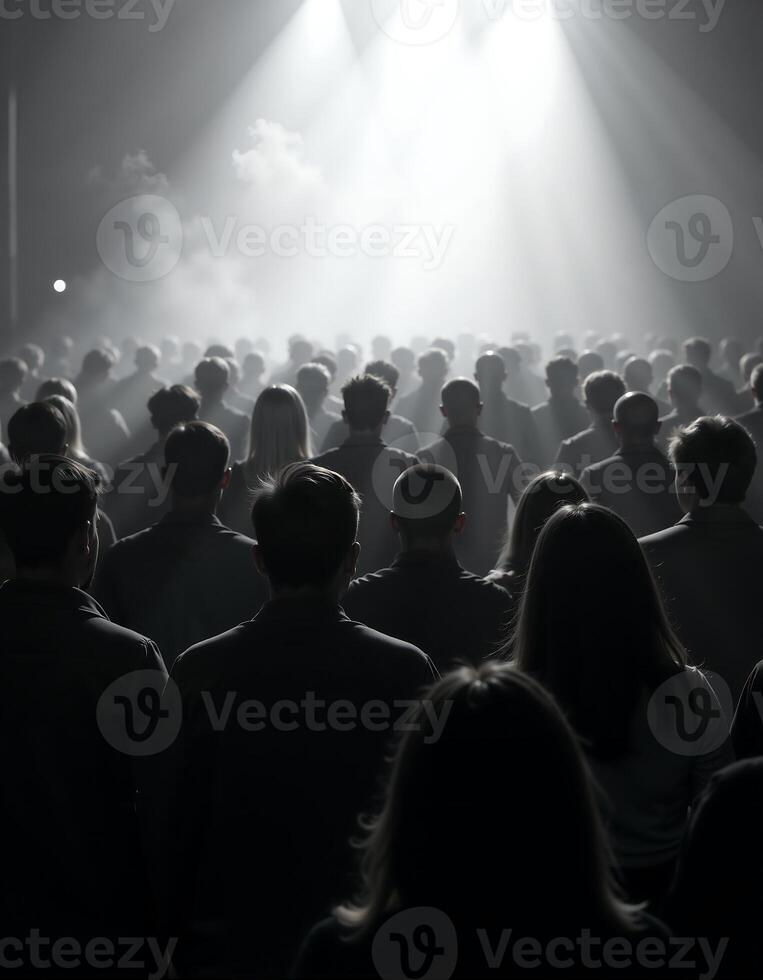 Mysterious crowd in fog with dramatic lighting for conceptual artwork photo