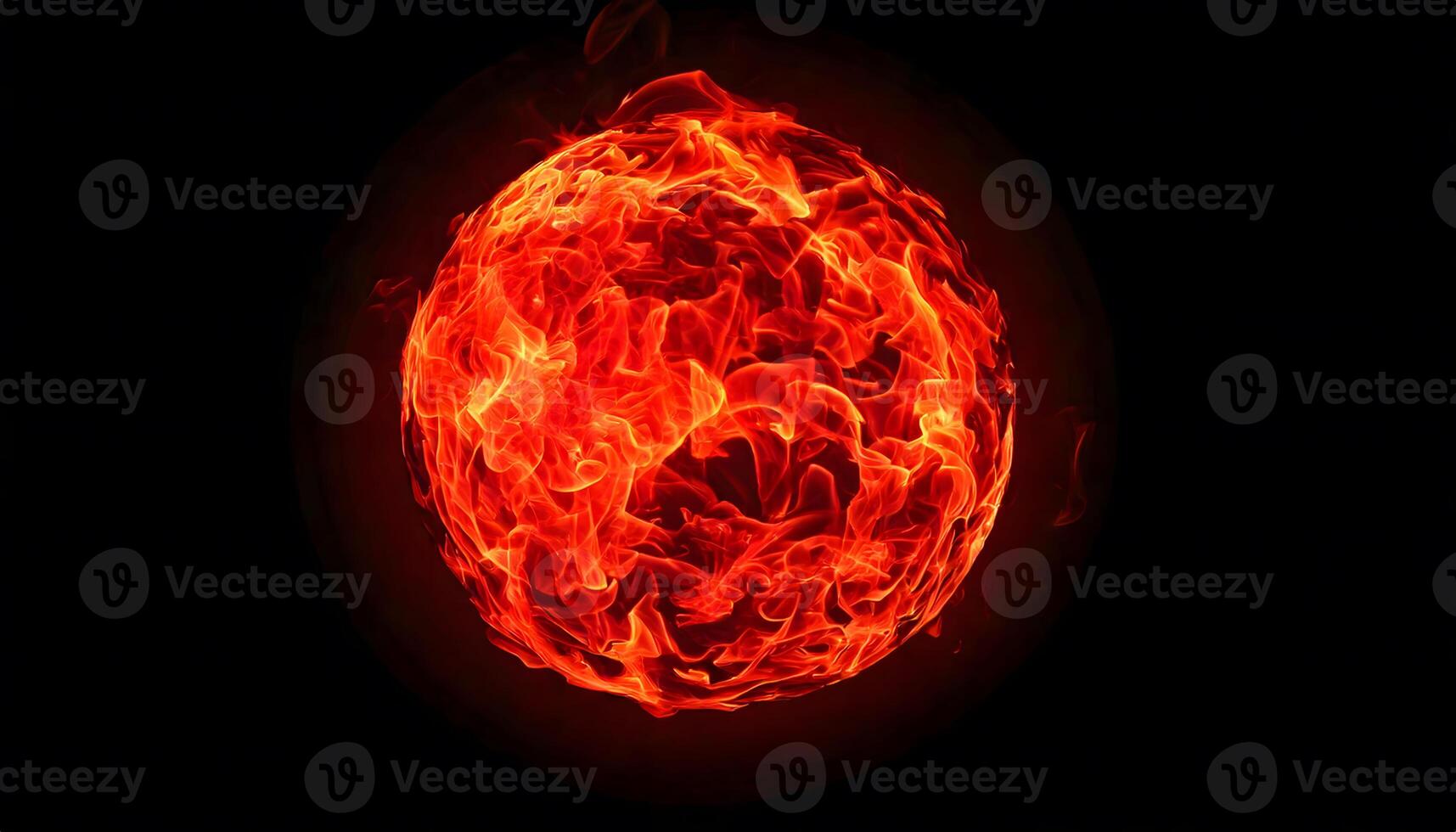 Fiery sphere of plasma glowing intensely with swirling red fire flames on dark background, abstract explosive energy, scifi visuals, and futuristic design concept. photo