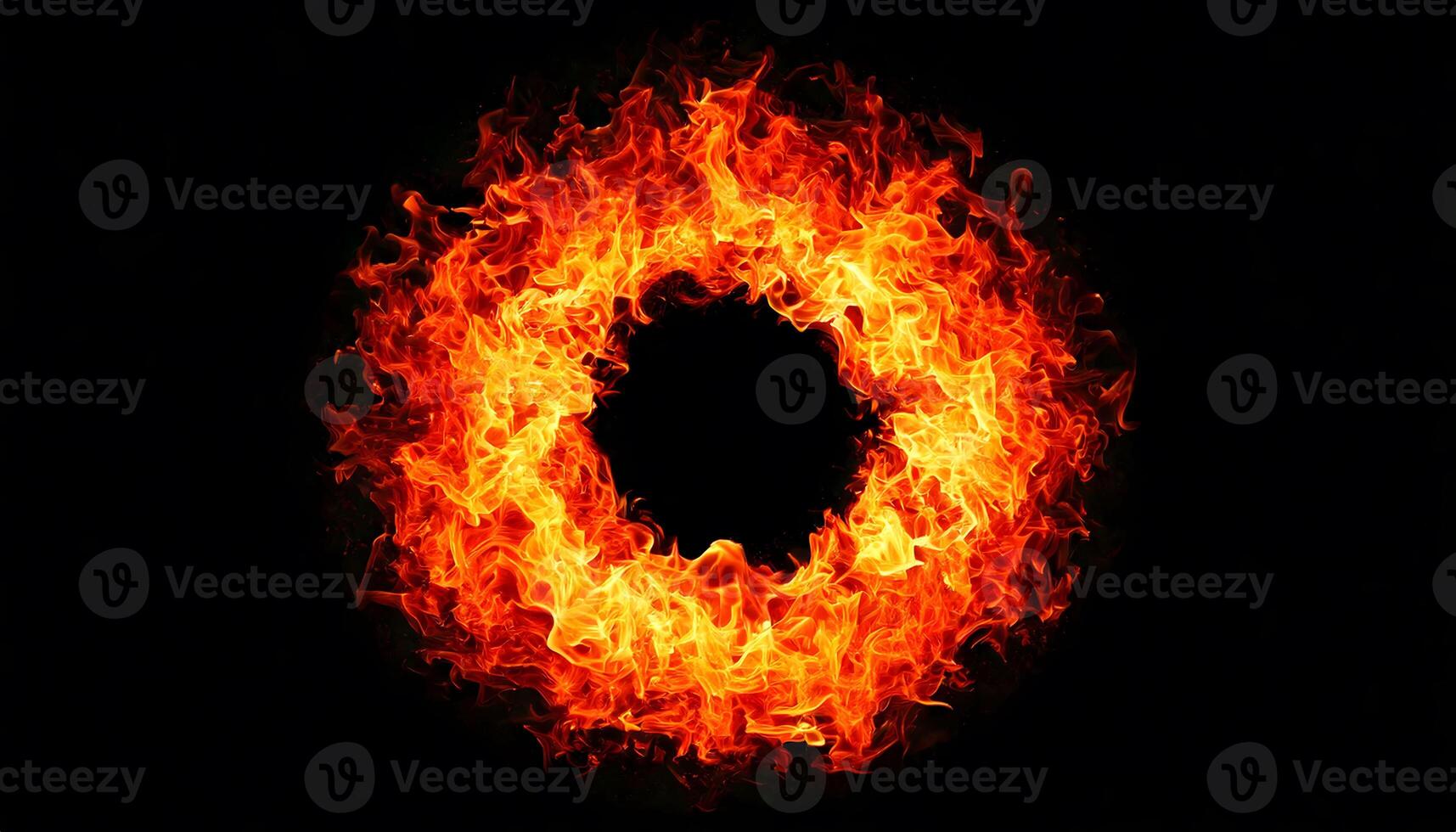Ring of fire orange red flames swirling dynamically on dark background, powerful, intensity, energy, power and dynamic visual branding. photo