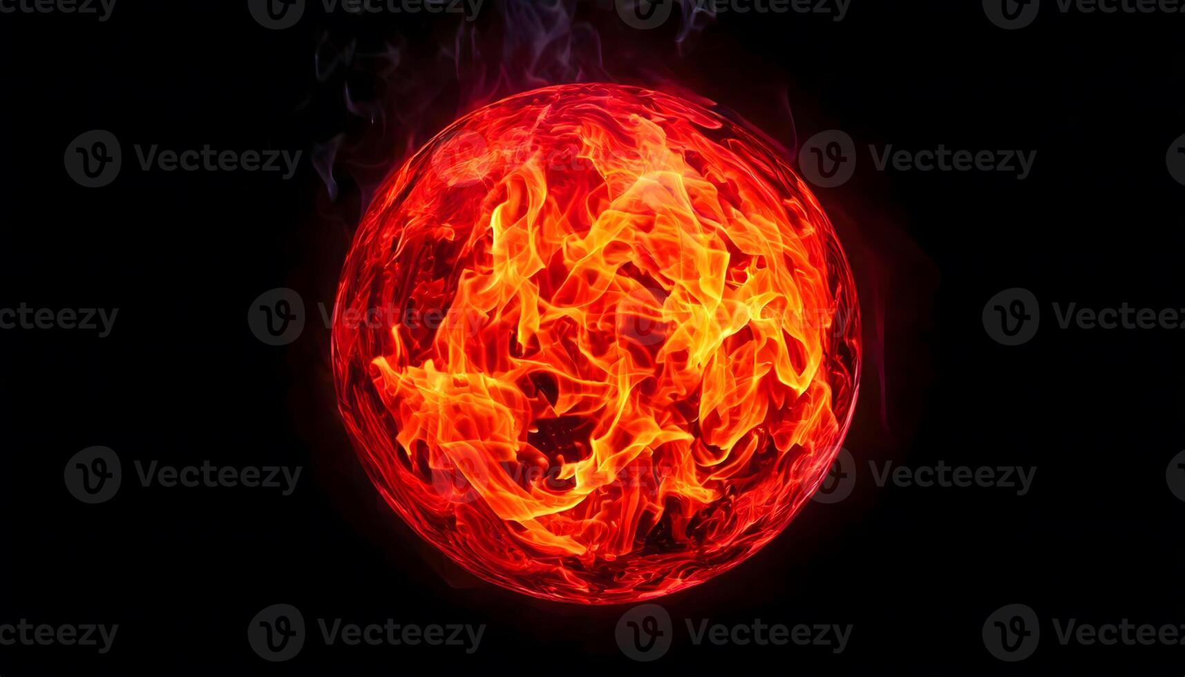 Fiery plasma sphere glowing intensely with swirling red fire flames on dark background, abstract explosive energy, sci-fi visuals, and futuristic design concept. photo