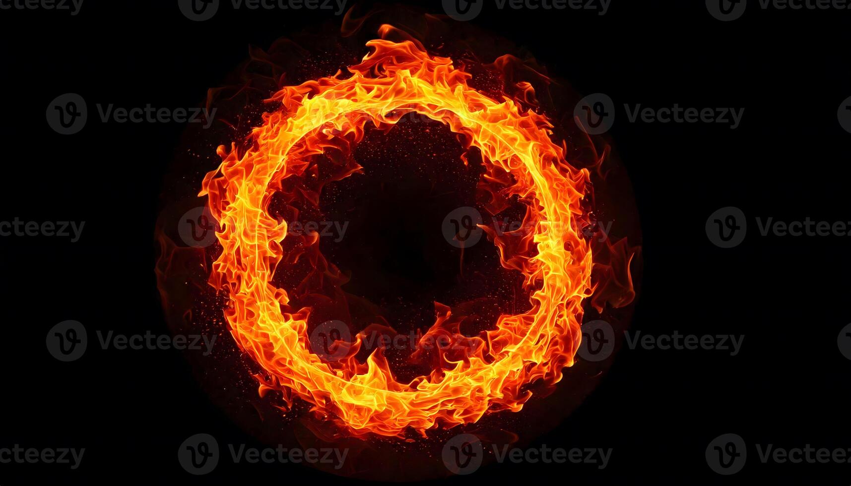 Ring of fire, vibrant orange red flames swirling dynamically on dark background, powerful, intensity, energy, power and dynamic visual branding. photo