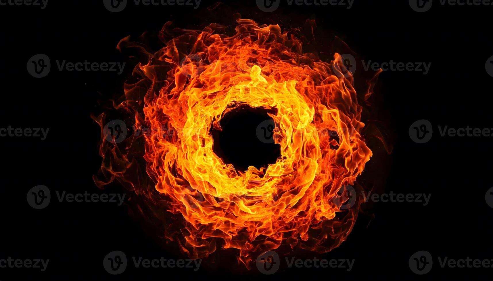Ring of fire, orange red flames swirling dynamically on dark background, powerful, intensity, energy, power dynamic visual branding. photo