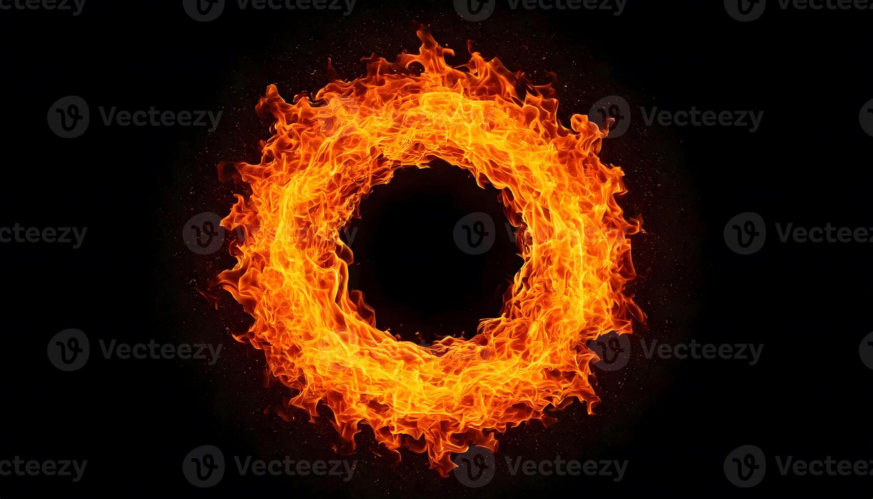 Ring of fire orange red flames swirling dynamically on dark background, powerful, intensity, energy, power dynamic visual branding. photo