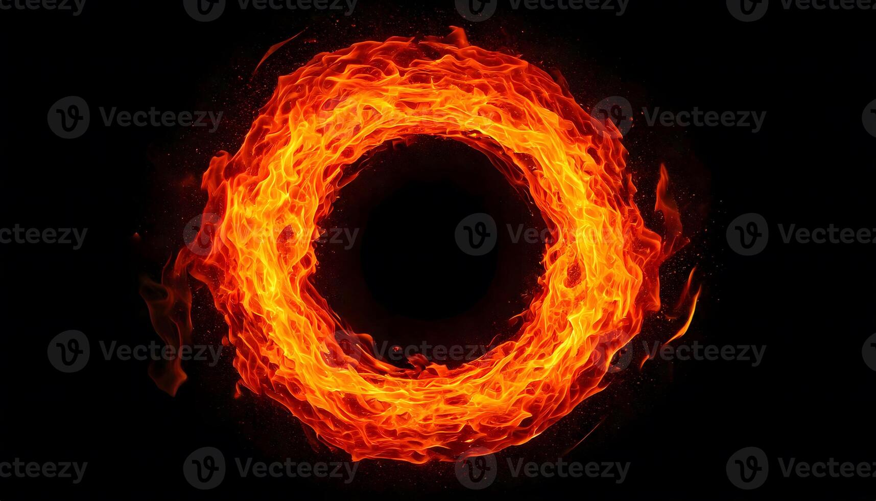 Ring of fire, orange red flames swirling dynamically on dark background, powerful, intensity, energy, power and dynamic visual branding. photo