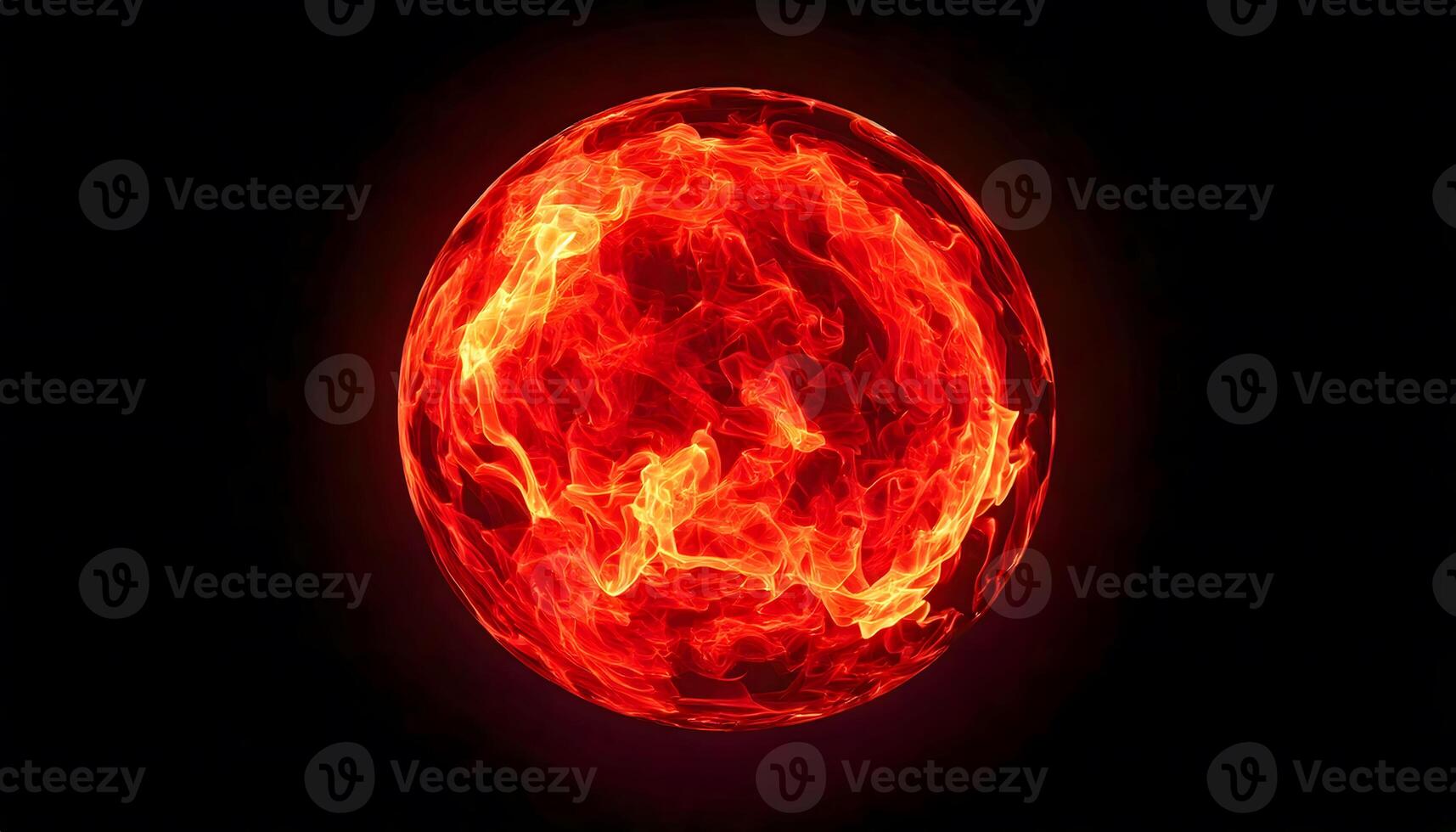 Fiery plasma sphere glowing intensely with swirling red fire flames on dark background, abstract explosive energy, sci-fi visuals, and futuristic design concept photo