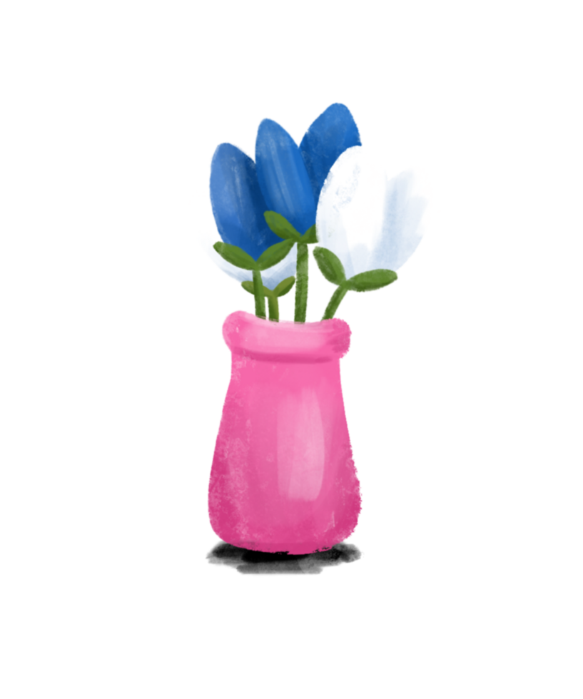 tulip flowers in a pink vase illustration with hand drawn style png