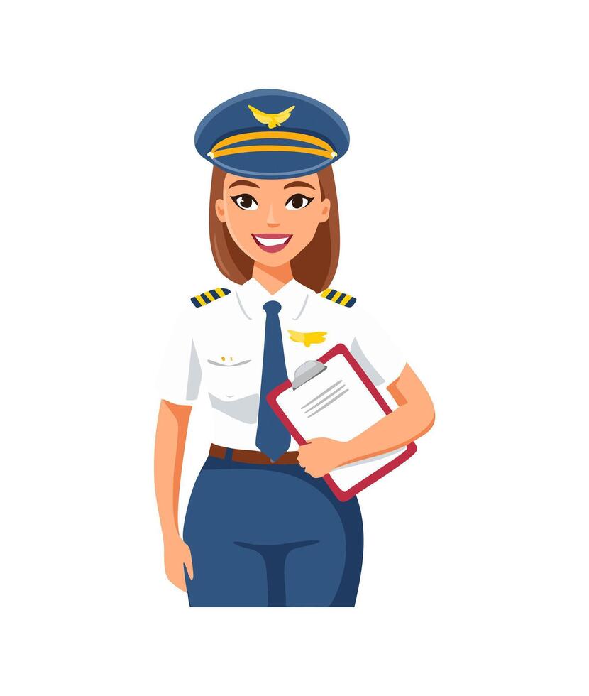 Pilot Wearing uniform and holding a clipboard vector