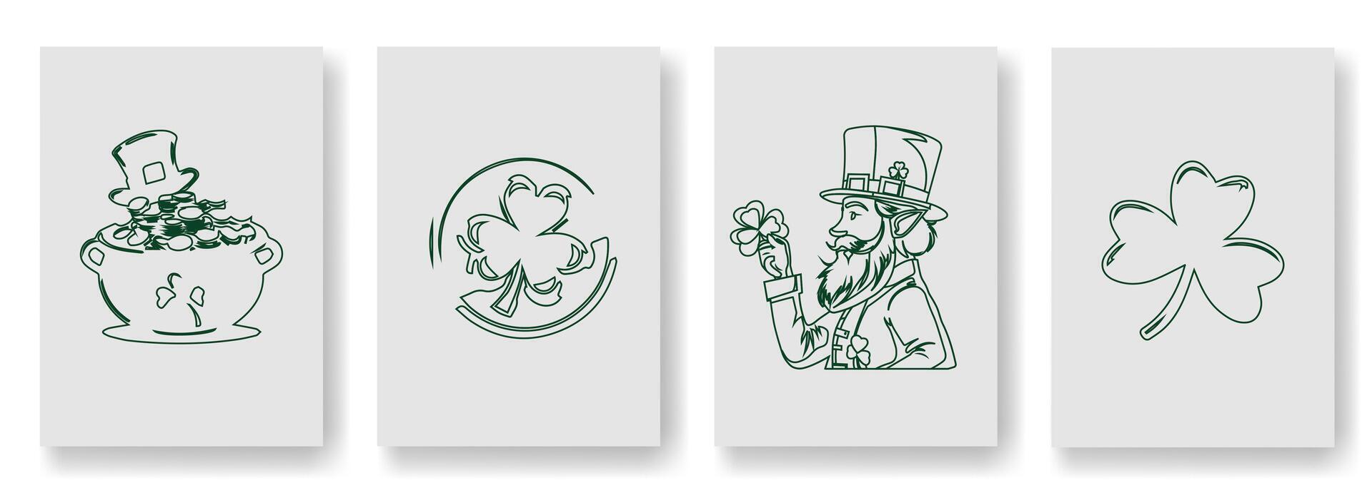Happy St Patrick's Day Bundling Style includes Leprechaun, Shamrock, Pot, and Coin. vector