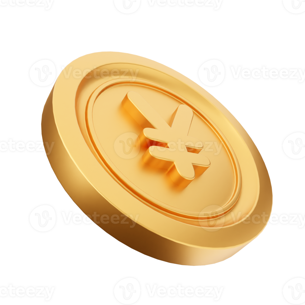 Golden coin with japanese yen symbol png
