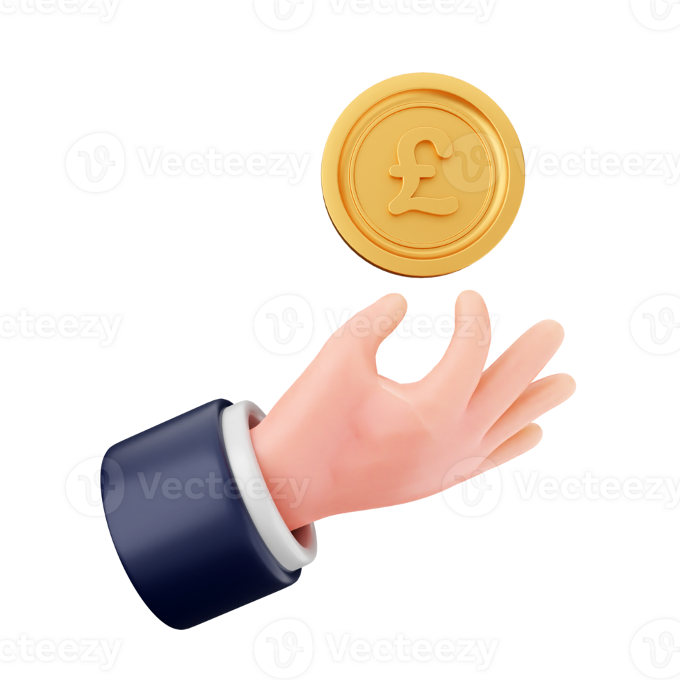 Hand holding a coin with pound sign png