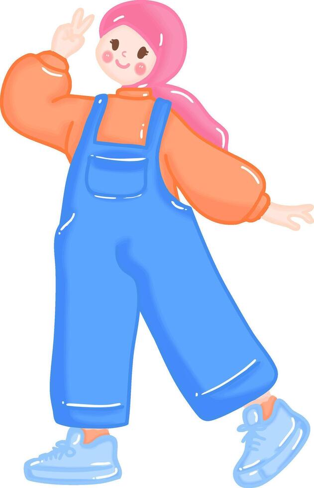 Cheerful Hijabi Girl in Casual Outfit Illustration for Design Use vector