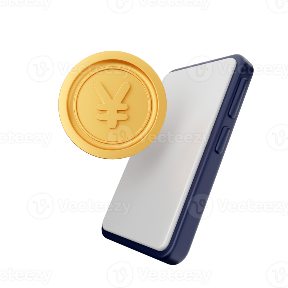 A smartphone with a yuans coin on top of it png