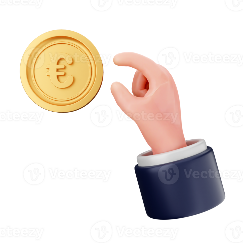 A hand holding a gold coin with a euro sign png