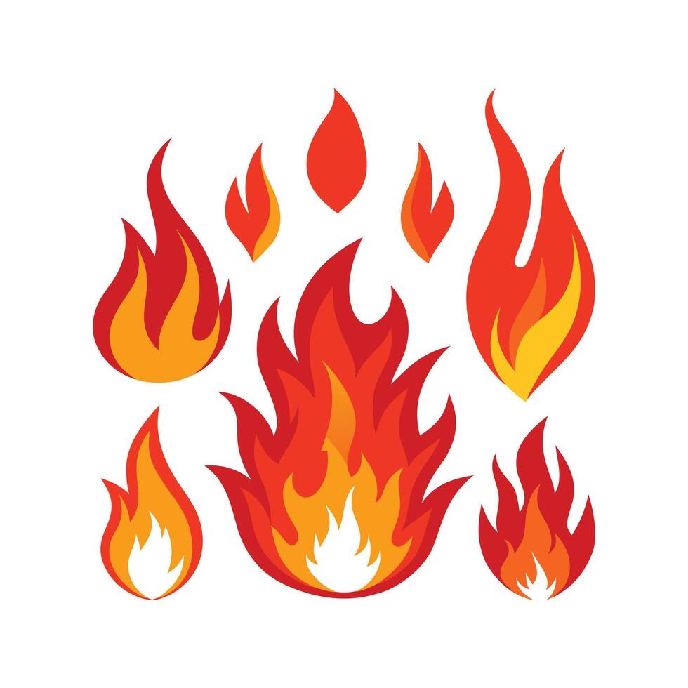 Red and Orange Fire Flame Icons for Hot Flaming Designs vector