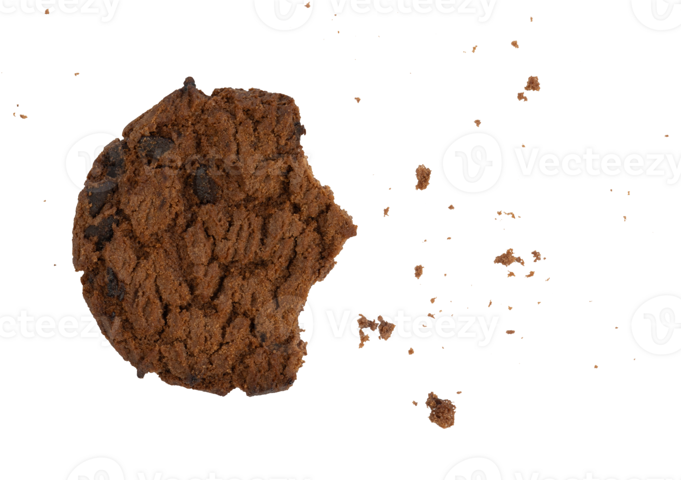 Bite of chocolate cookies with crumbs isolated element png