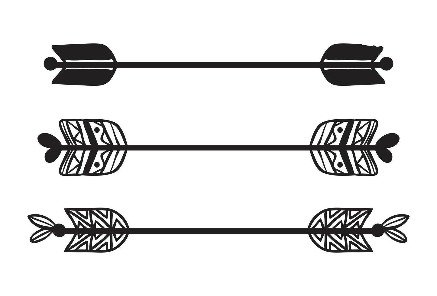 Arrow ornament element. Decoration and black ornament with curved lines in vintage style. Illustration EPS 10 vector