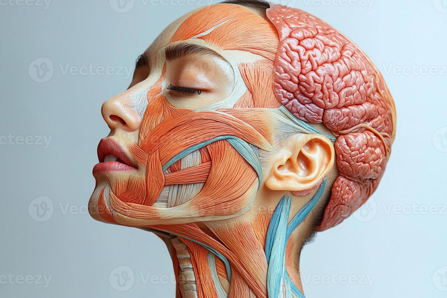 professional illustration demonstrates intricate facial anatomy showcasing layers of skin muscles and bone photo