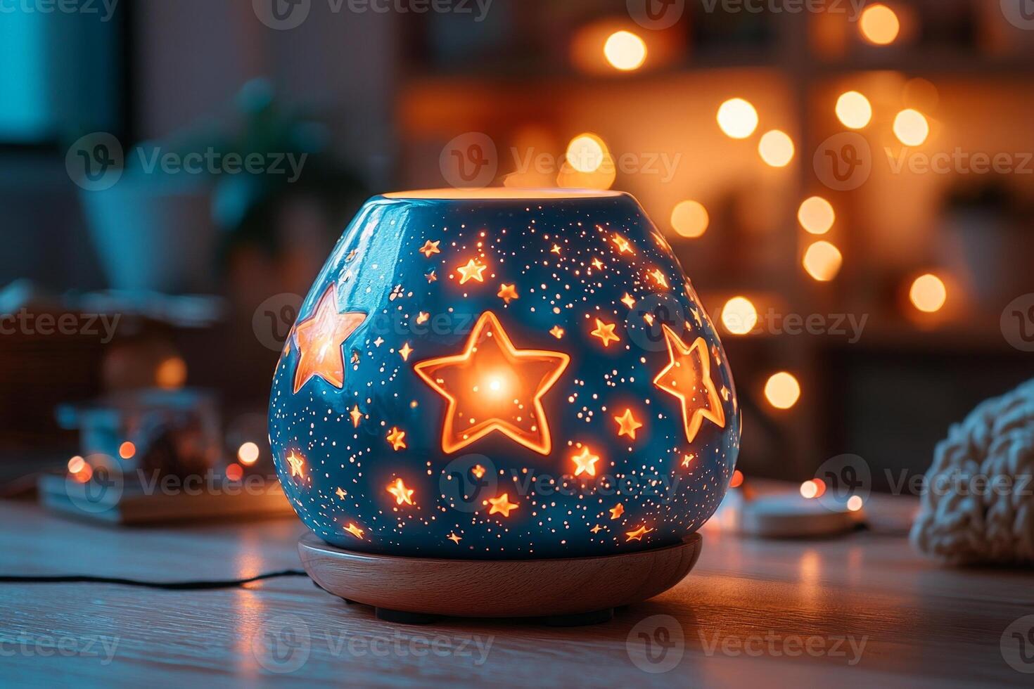 sleek star projector emits colorful stars and constellations in dimly lit room creating magical atmosphere as vibrant light patterns dance on surfaces photo