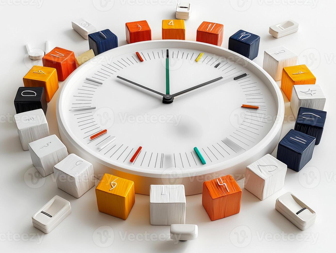 Colorful pencils form vibrant circle on white background erasers and sharpeners adding flair leaving space for branding or text photo
